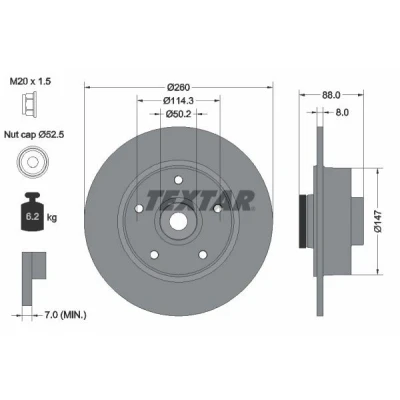 Imagem de TEXTAR 92196000 Disco de travão 260 8 05/05 114,3 cheio com anel sensor magnético integrado, o rolamento da roda RENAULT: MEGANE 3 Grandtour