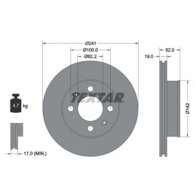 Imagem de TEXTAR 92128503 Disco de travão 241 19 04/06 100 interior ventilado revestido sem pernos fixação da roda, cubo roda HYUNDAI: ACCENT 2
