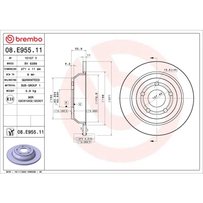 Imagem de BREMBO Disco de travão FORD: Puma SUV 271mm 11mm 5 cheio revestido 08.E955.11 2413300,L1TC2A315AA Discos