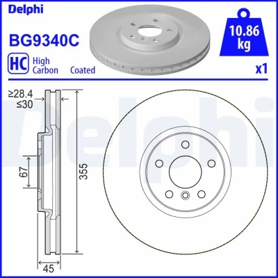 Imagem de DELPHI BG9340C Disco de travão 335 30 5 ventilado revestido alto carbono sem o rolamento da roda, anel sensor do ABS MINI: Clubman, Hatchback