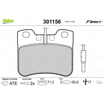 Imagem de VALEO 301156 Jogo de pastilhas para travão disco FIRST Eixo dianteiro incl. contacto aviso desgaste sem chapa anti ruído
