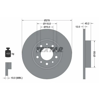 Imagem de TEXTAR PRO 92145203 Disco de travão 278 12 05/10 110 cheio revestido sem pernos fixação da roda, cubo roda ALFA ROMEO: 159 Sportwagon