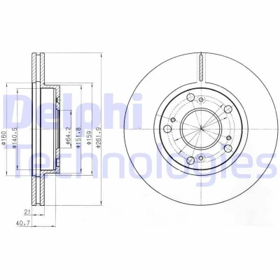 Imagem de DELPHI BG4294 Disco de travão 262 21 5 ventilado oleado não tratado sem o rolamento da roda, anel sensor do ABS HONDA: CIVIC 7 Hatchback