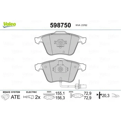 Imagem de VALEO 598750 Jogo de pastilhas para travão disco Eixo dianteiro incl. contacto aviso desgaste com chapa anti ruído AUDI: A6 C5 Avant