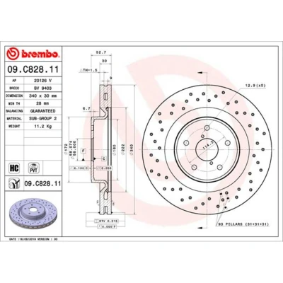 Imagem de BREMBO 09.C828.11 Disco de travão 340 30 5 perfurado/ventilado revestido alto carbono