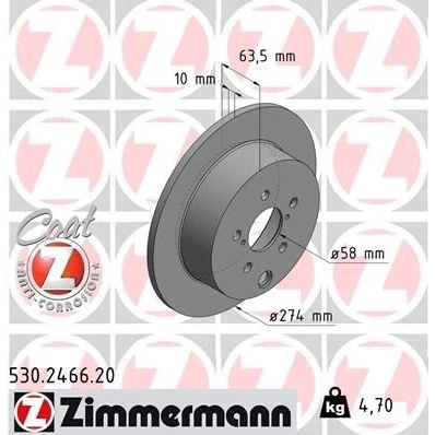 Imagem de ZIMMERMANN Disco de travão COAT Z 274mm 10mm 8/5 5furos 100mm cheio revestido 530.2466.20 26700FJ000 Discos