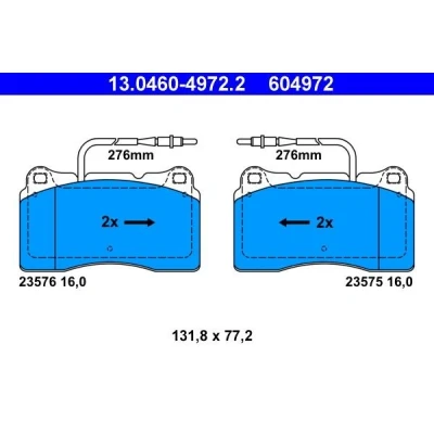 Imagem de ATE 13.0460 4972.2 Jogo de pastilhas para travão disco incl. contacto aviso desgaste PEUGEOT: 607 Sedan