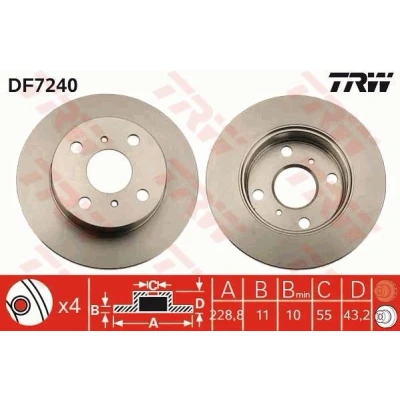 Imagem de TRW DF7240 Disco de travão 229 11 4 100 cheio pintado TOYOTA: Starlet IV Hatchback