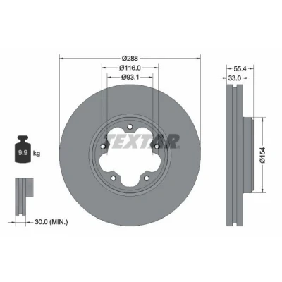 Imagem de TEXTAR 92320303 Disco de travão 288 33 05/05 116 interior ventilado revestido sem o rolamento da roda, pernos fixação cubo roda