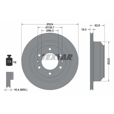 Imagem de TEXTAR 92203900 Disco de travão 324 18 06/08 139,7 interior ventilado sem o rolamento da roda, pernos fixação cubo roda