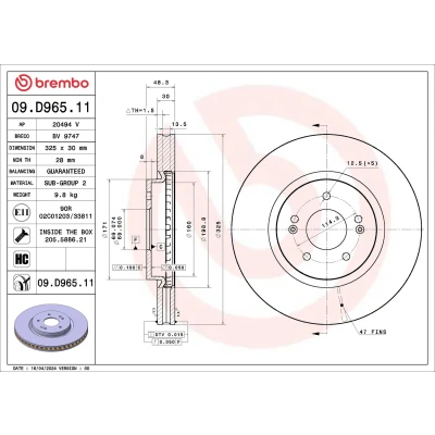 Imagem de BREMBO Disco de travão 325mm 30mm 5 interior ventilado revestido alto carbono 09.D965.11 Discos