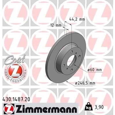 Imagem de ZIMMERMANN COAT Z 430.1487.20 Disco de travão 246 12 6/4 4 100 cheio revestido OPEL: Agila A, SUZUKI: Wagon R+ II Hatchback