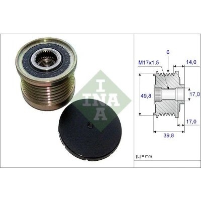 Imagem de INA 535 0146 10 Polia Roda Livre do Alternador 39,8 Ferramenta especial necessária para a montagem NISSAN: Qashqai / Qashqai+2 I, RENAULT: Clio 4