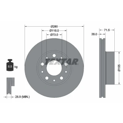 Imagem de TEXTAR PRO 92286103 Disco de travão 280 28 05/10 118 interior ventilado revestido sem pernos fixação da roda, cubo roda FIAT: Ducato III Van