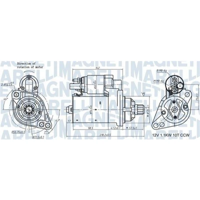 Imagem de MAGNETI MARELLI 063721322010 Motor de arranque 12 1,1 10 VOLKSWAGEN: GOLF 6, Passat B6 Sedan, Touran I, AUDI: A3 Hatchback, Sportback