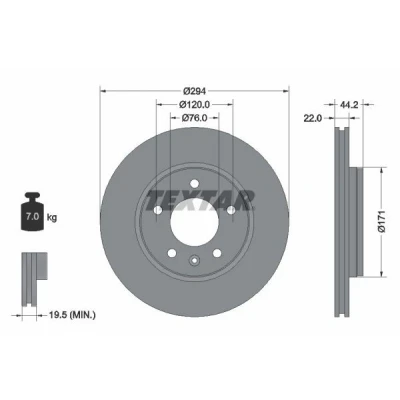 Imagem de TEXTAR PRO 92121403 Disco de travão 294 22 05/06 120 ventilado fora revestido sem pernos fixação da roda, cubo roda