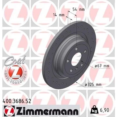 Imagem de ZIMMERMANN Disco de travão 14mm 6/5 5furos 112mm cheio, perfurado revestido alto carbono 400.3686.52 1664230012,1664230500,A1664230012,A1664230500