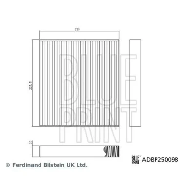 Imagem de BLUE PRINT ADBP250098 Filtro, ar do habitáculo Filtro de pólen 226mm 210mm 30mm