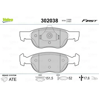 Imagem de VALEO 302038 Jogo de pastilhas para travão disco FIRST Eixo dianteiro excl. contacto aviso desgaste sem chapa anti ruído