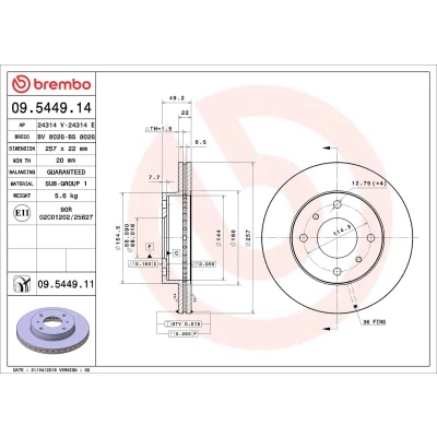Imagem de Disco de travão BREMBO 9544911 frente/ventilado/1 peça