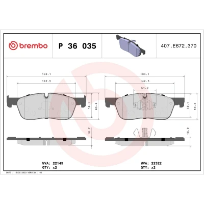 Imagem de BREMBO P 36 035 Jogo de pastilhas para travão disco preparado indicador aviso desgaste com grampo do êmbolo sem acessórios
