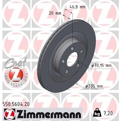 Imagem de ZIMMERMANN Disco de travão 335mm 20mm 10/5 5furos 114mm interior ventilado revestido alto carbono 550.5604.20 118863100A Discos
