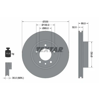 Imagem de TEXTAR PRO+ 92121505 Disco de travão 330 32 05/06 130 interior ventilado revestido alto carbono sem pernos fixação da roda, cubo roda