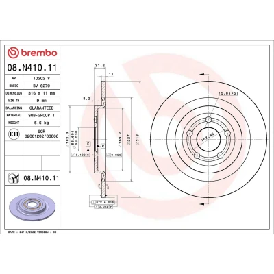 Imagem de BREMBO 08.N410.11 Disco de travão 316 11 5 cheio revestido