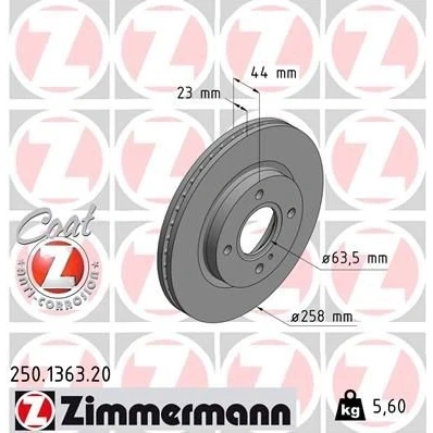 Imagem de ZIMMERMANN COAT Z 250.1363.20 Disco de travão 258 23 5/4 4 108 interior ventilado revestido FORD: FIESTA 6, 6 Van, KA+ Hatchback