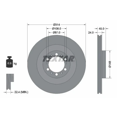 Imagem de TEXTAR PRO 92144803 Disco de travão 314 24 06/10 108 interior ventilado revestido sem pernos fixação da roda, cubo roda