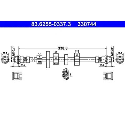 Imagem de ATE 83.6255 0337.3 Mangueira de Travão 335mm VOLKSWAGEN: Transporter 4 Bus, 4,