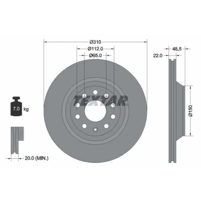 Imagem de TEXTAR PRO 92140703 Disco de travão 310 22 05/10 112 ventilado fora revestido sem pernos fixação da roda, cubo roda