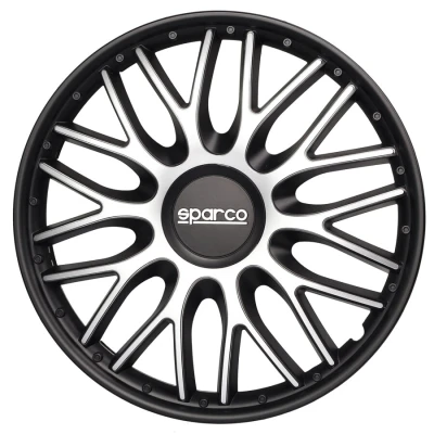 Imagem de Tampões de roda 16 polegadas sparco roma, pretos e prateados, 4 unidades