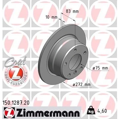Imagem de ZIMMERMANN COAT Z 150.1287.20 Disco de travão 272 10 6/5 5 120 cheio revestido alto carbono BMW: Z3 Coupe