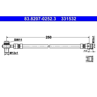 Imagem de ATE 83.8207 0252.3 Mangueira de Travão 250mm M10x1mm SEAT: Leon III Hatchback