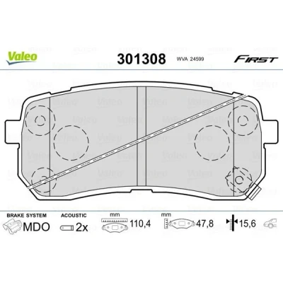 Imagem de VALEO 301308 Jogo de pastilhas para travão disco FIRST Eixo traseiro incl. contacto aviso desgaste com chapa anti ruído