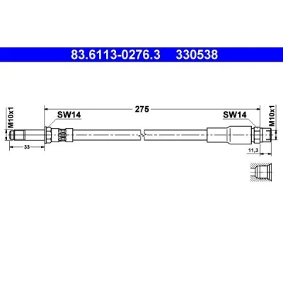 Imagem de ATE 83.6113 0276.3 Mangueira de Travão 275 M10x1 BMW: 5 Sedan, Touring