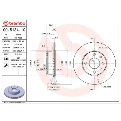 Imagem de BREMBO 09.5134.10 Disco de travão 260 24 4 interior ventilado com parafusos FORD: ESCORT 4, 3, Sierra Mk2 Sedan