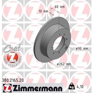 Imagem de ZIMMERMANN COAT Z 380.2165.20 Disco de travão 262 10 7/4 4 114 cheio revestido MITSUBISHI: Space Runner I, Lancer 7 Limousine,