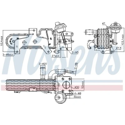Imagem de NISSENS 989420 Radiador EGR com &#039;bypass&#039; de vácuo VOLKSWAGEN: Golf 5, Passat B6 Sedan, Touran I, AUDI: A3 Sportback