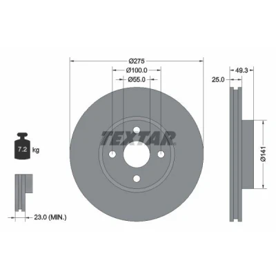 Imagem de TEXTAR PRO 92180303 Disco de travão 275 25 04/04 100 ventilado fora revestido sem pernos fixação da roda, cubo roda