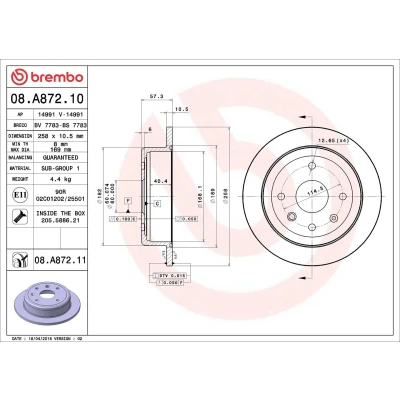 Imagem de BREMBO COATED DISC LINE 08.A872.11 Disco de travão 258 10,5 4 cheio revestido com parafusos CHEVROLET: Lacetti Hatchback, Nubira Carrinha