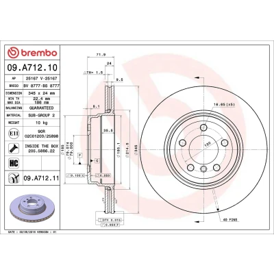 Imagem de BREMBO COATED DISC LINE 09.A712.11 Disco de travão 345 24 5 interior ventilado revestido alto carbono com parafusos BMW: 7