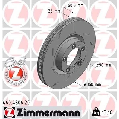 Imagem de ZIMMERMANN 460.4506.20 Disco de travão 360 36 7/5 5 130 interior ventilado, fendido revestido alto carbono
