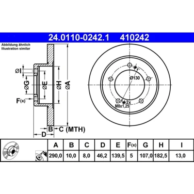 Imagem de ATE 24.0110 0242.1 Disco de travão 290,0 10,0 5 139,5 cheio revestido SUZUKI: Jimny SUV, Vitara I SUV Cabrio,