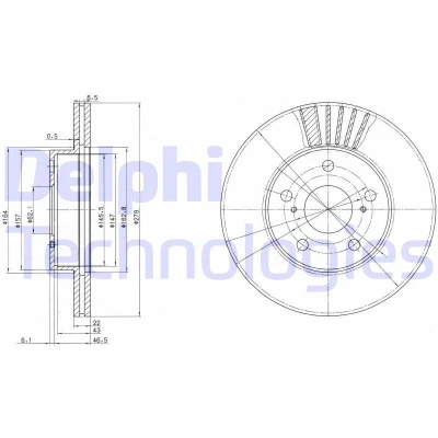 Imagem de DELPHI BG3171 Disco de travão 279 22 5 ventilado oleado não tratado sem o rolamento da roda, anel sensor do ABS