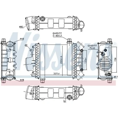 Imagem de NISSENS 96389 Intercooler sem acoplamento rápido Ligação esquerda, angular, direita, angular MERCEDES BENZ: Classe E Sedan, C T modell