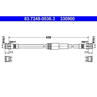 Imagem de ATE 83.7249 0536.3 Mangueira de Travão 536 AUDI: A3 Hatchback, Sportback, VOLKSWAGEN: Passat B6 Sedan