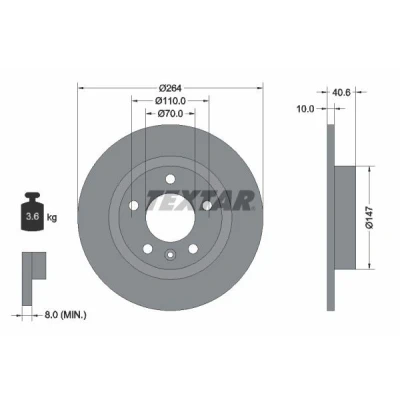 Imagem de TEXTAR PRO 92186403 Disco de travão 264 10 05/06 110 cheio revestido sem pernos fixação da roda, cubo roda OPEL: Corsa D Hatchback