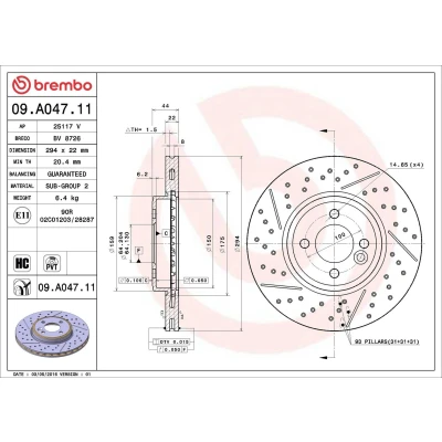 Imagem de BREMBO COATED DISC LINE 09.A047.11 Disco de travão 294 22 4 interior ventilado, ranhurado/perfurado revestido alto carbono MINI: Hatchback, Clubman